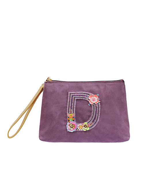 Purple Handcrafted Suede Leather Pouch