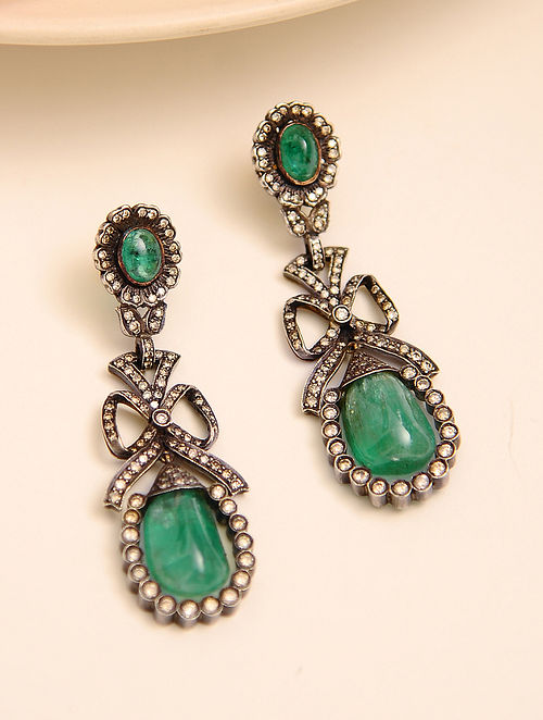 Green Emerald Diamond Earrings
