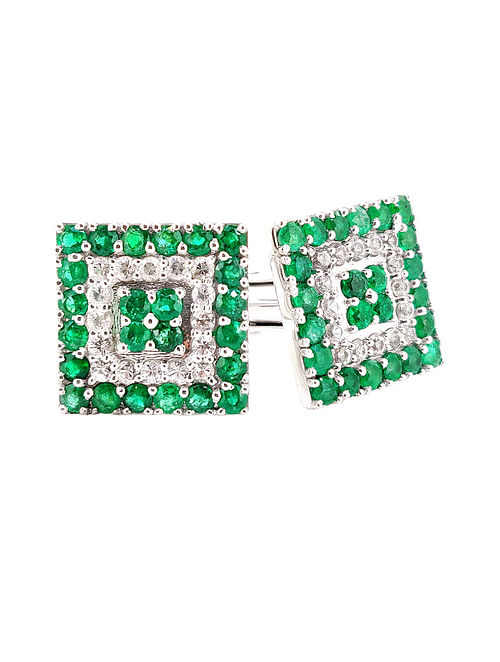 Green Silver Cufflinks with Emerald