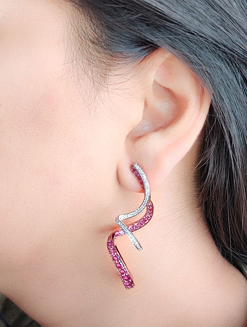 Pink Gold Earrings with Diamond and Rhodolite
