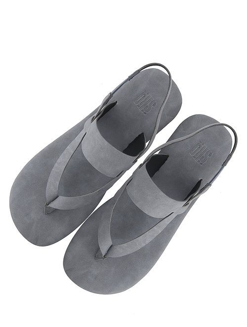 Grey Handcrafted Leather Sandals for Boys