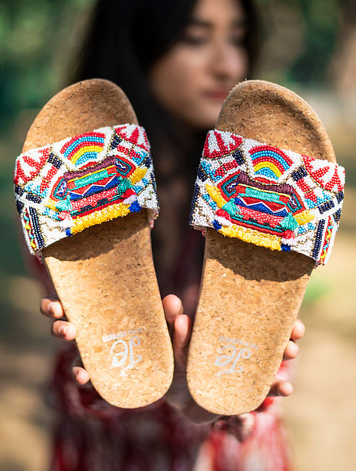 Multicolored Handcrafted Beaded Silk Flats