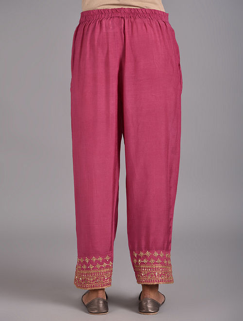 Aadhira Pink Cotton Silk Embroidered Kurta Pants and Dupatta  Set  The  August Co