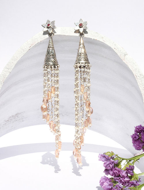 Pink Kundan Silver Jhumki Earrings With Ruby