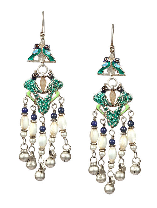 Tribal Silver Earrings With Feroza And Lapis 