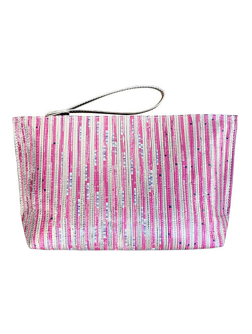 Pink Silver Handcrafted Recycled Pouch