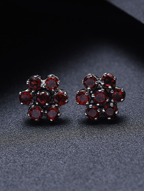 Maroon Sterling Silver Studs With Garnet