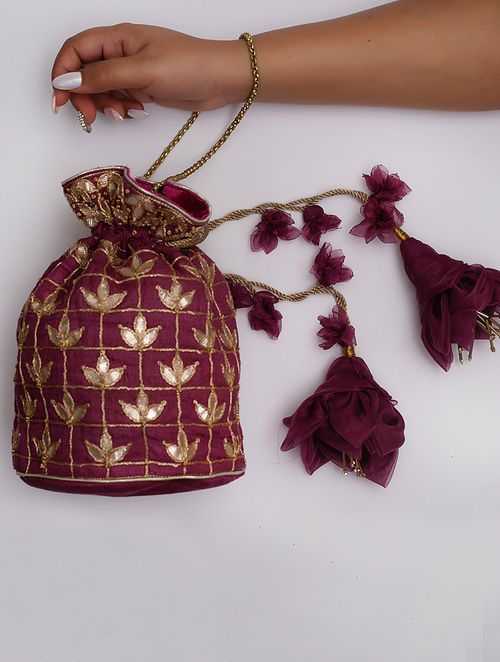 Purple Handcrafted Khadi Silk Potli