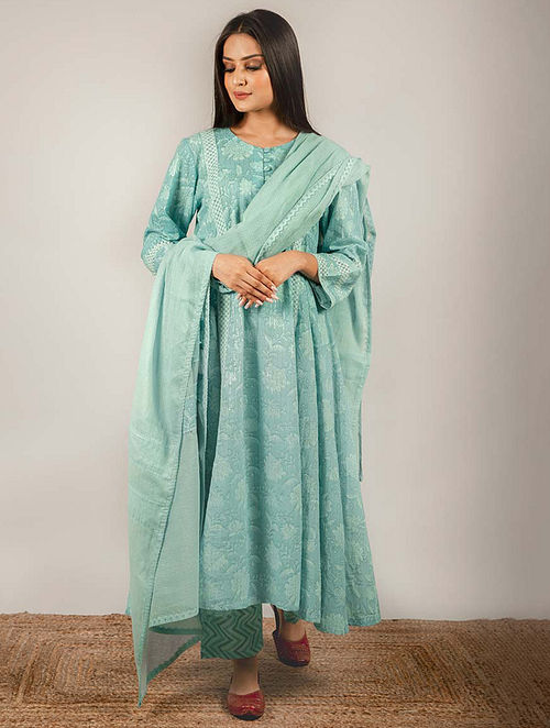 Green Cotton Dupatta with Lace