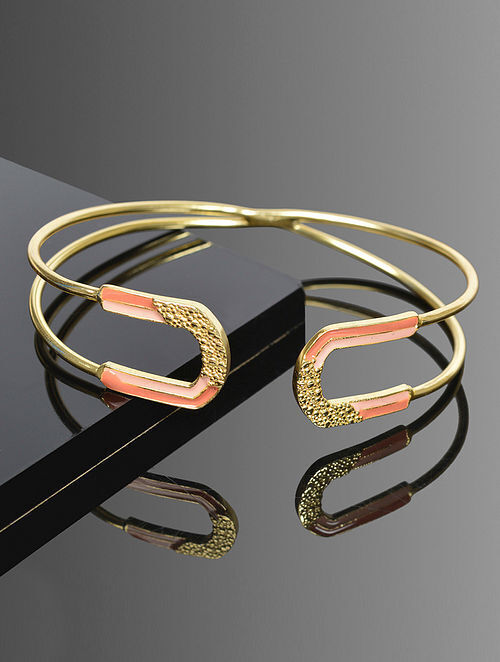 Pink Enamelled Gold Tone Bracelet
