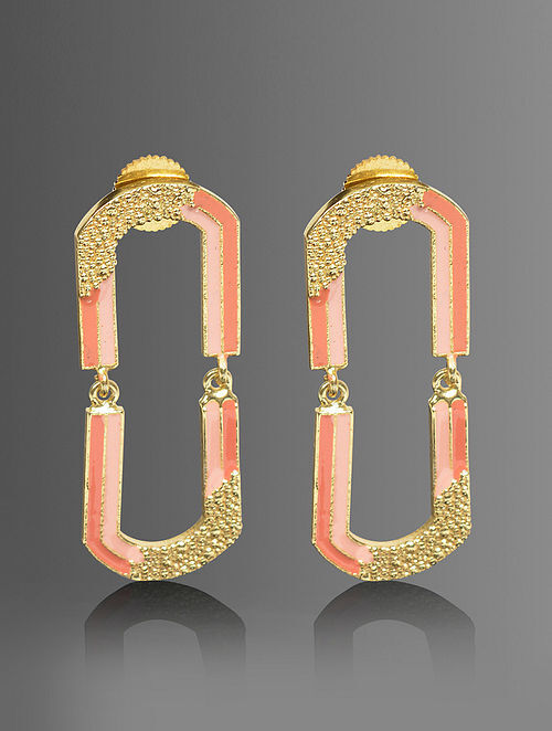 Pink Enamelled Gold Tone Earrings