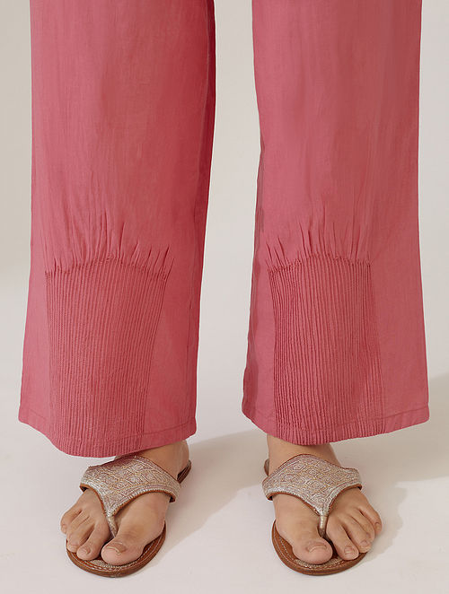 Pink Pintucked Cotton Pants
