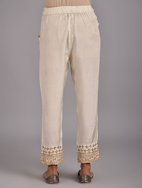 Go Colors Pants  Buy Go Colors Women Solid Cream Straight Fit Silk Pant  L Online  Nykaa Fashion