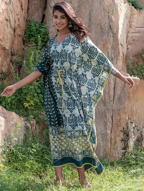 Buy Green Block Printed Cotton Kaftan Online at Jaypore.com