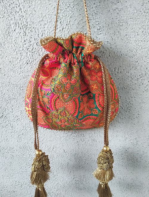 Multicolored Embroidered Silk Potli