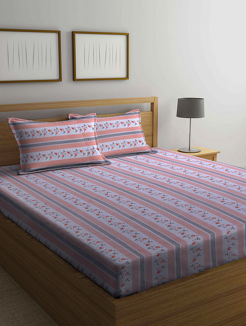 Orange Cotton Double Bedsheet with Pillow Covers