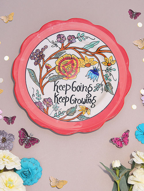 Red And White Handpainted Ceramic Keep Going Wall Plate (D- 10in)
