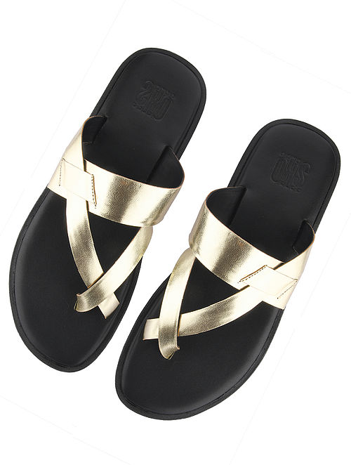 Gold Handcrafted Leather Flats For Men