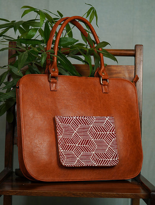 Buy Tan Handcrafted Vegan Leather Laptop Bag Online at Jayporecom