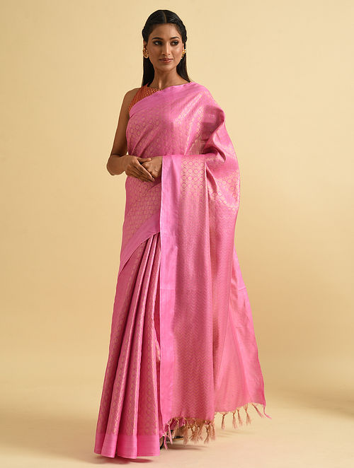 Pink Handloom Bhagalpuri Silk Saree