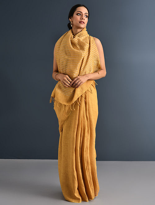 Yellow Handwoven Linen Saree 