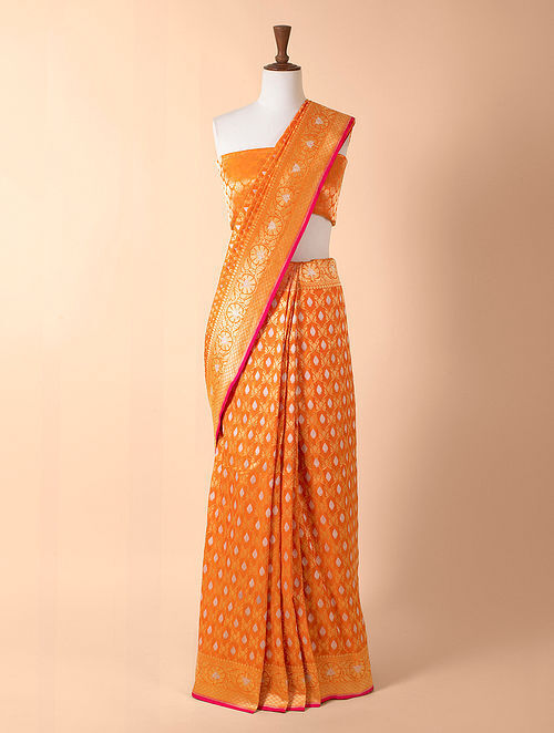 Orange Handwoven Banarasi Kadwa Silk Saree