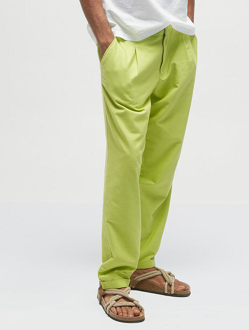 Buy Green Elasticated Waist Khadi Cotton Pants Online at Jayporecom