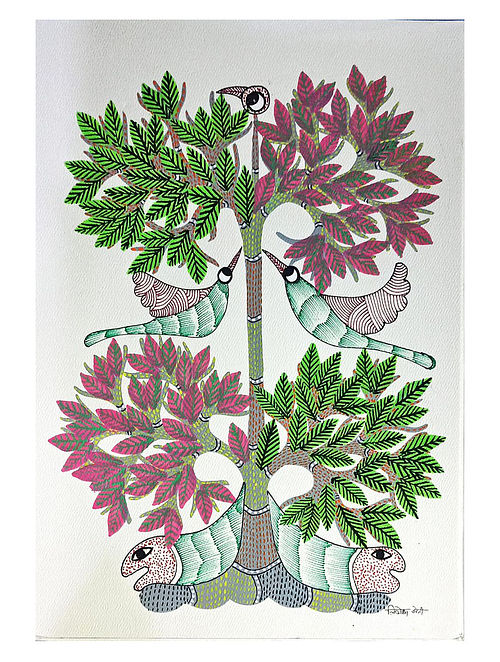 Handpainted Tree Of Life  Gond Artwork On Paper