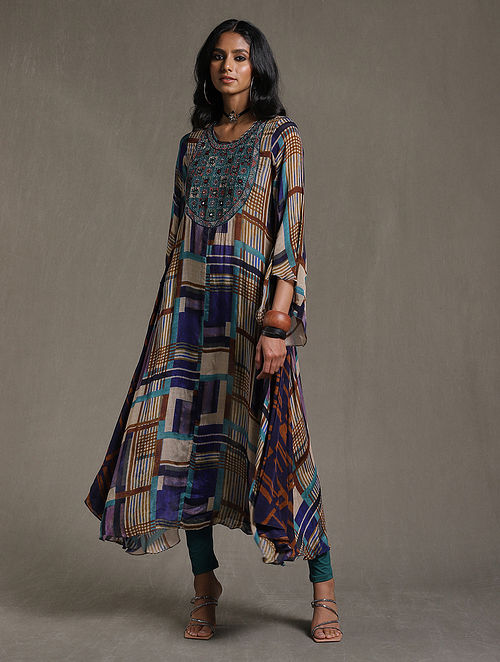 Buy Black Embroidered Foil Printed Chanderi Silk Long Kurta with Leggings ( Set of 2) Online at Jaypore.com