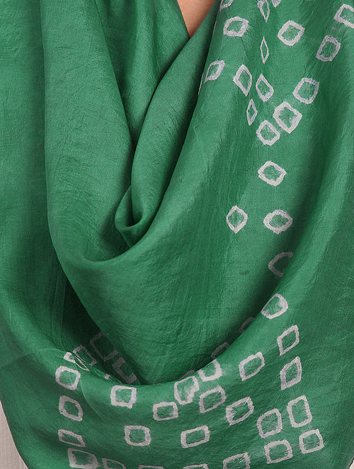 Jaypore Green Tie and Dye Silk Scarf