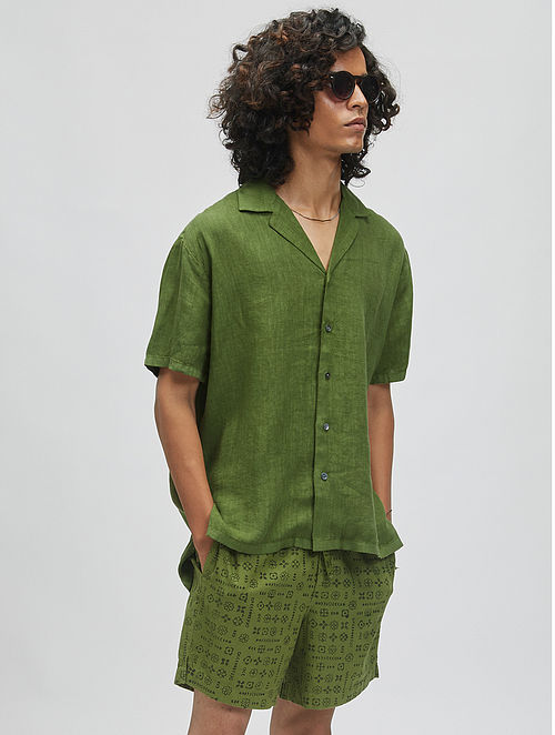 Buy Olive Green Linen Shirt Online at Jaypore.com