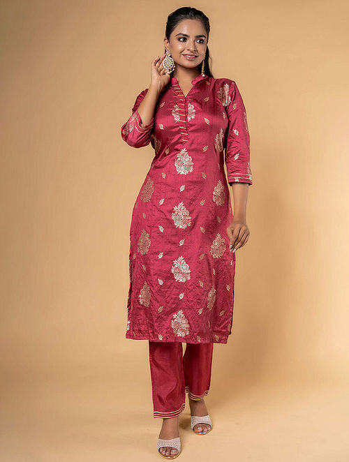 Buy Women Green Brocade Floral Kurta With Orange Brocade Pants Online at  Sassafras