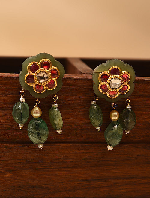 Shop Riveting Ruby and Emerald 18K Gold Earring for Women  Gehna
