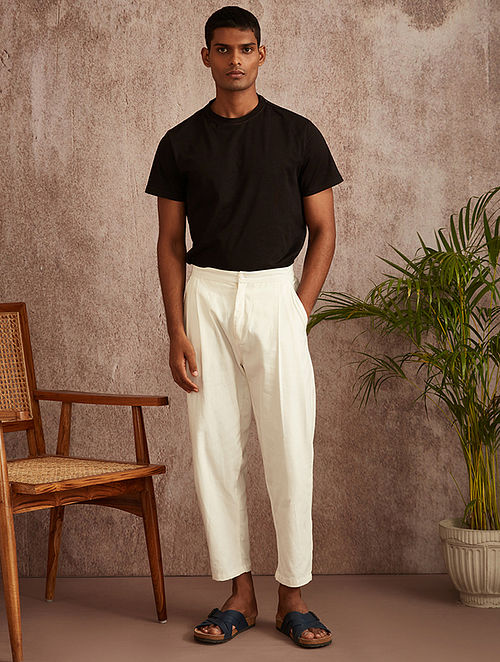 Buy Charcoal Black Cotton Twill Trousers Online at Jayporecom
