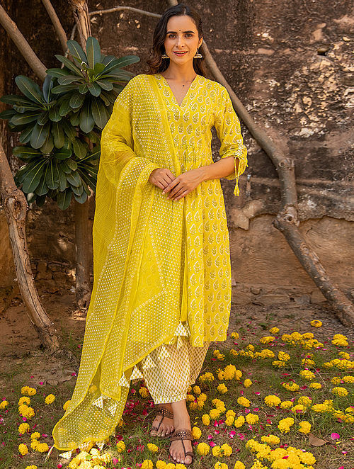 Buy Amani Yellow Kurta Fusion Asymmetrical Kaftan And Afghani Pant Set  Online  Aza Fashions