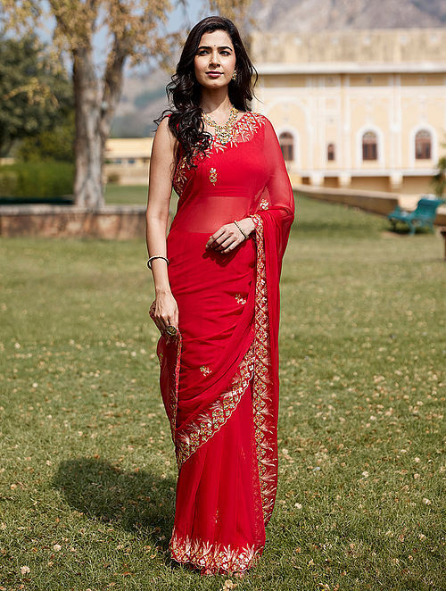 Buy Decadent Dark Red Saree Online in the USA @Mohey - Saree for Women