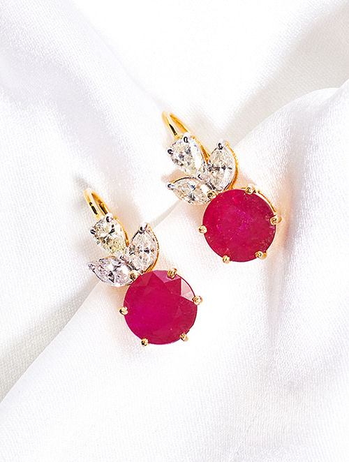 Sri Jagdamba Pearls Dealer Real Ruby With Diamond Earrings  Amazonin  Jewellery