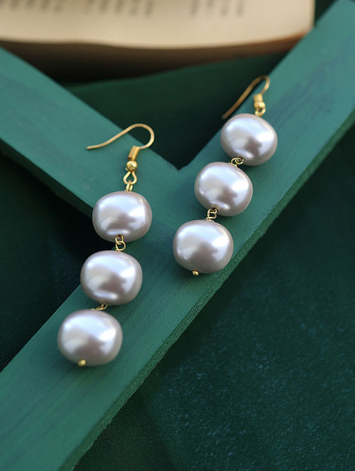 Get White Pearl Beaded Drop Earrings at  650  LBB Shop
