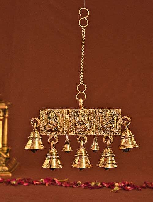 Ganesha Design Brass Hanging Bell, Hanging Decor, Chain for Home