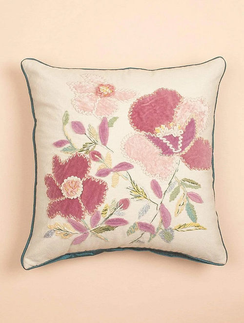 Buy Multicolored Winter Rose Embroidered Cushion Cover (L- 18in, W ...