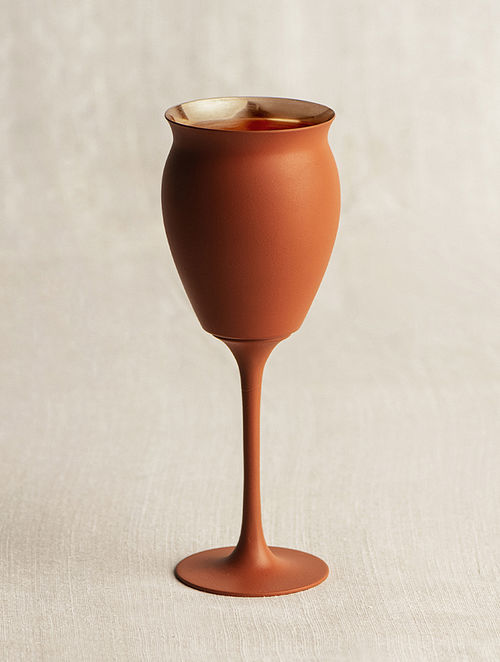 Terracotta Coated Copper Kullar Goblet (Set Of 2) (D- 2.55in, H-6.88in)