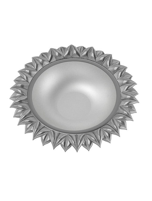 Silver Plated Lotus Round Diya (D-3.4in, H-0.7in)