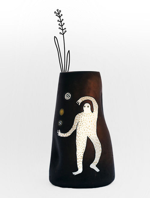 Black Teracotta Jugglers Vase (L-5in, W-3in, H-8in)