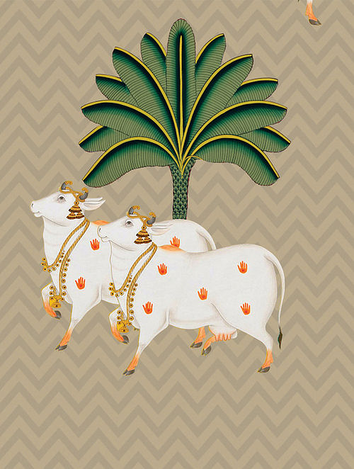 hindu religious Kamdhenu Cow with calf and lord Radhe krishna vinyl sticker  poster II (60cm x 90cm) (unframed) II jican5060-3 Fine Art Print -  Religious posters in India - Buy art, film,