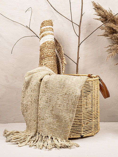 Round Woven Natural Jute Basket (D-13in, H-10in)