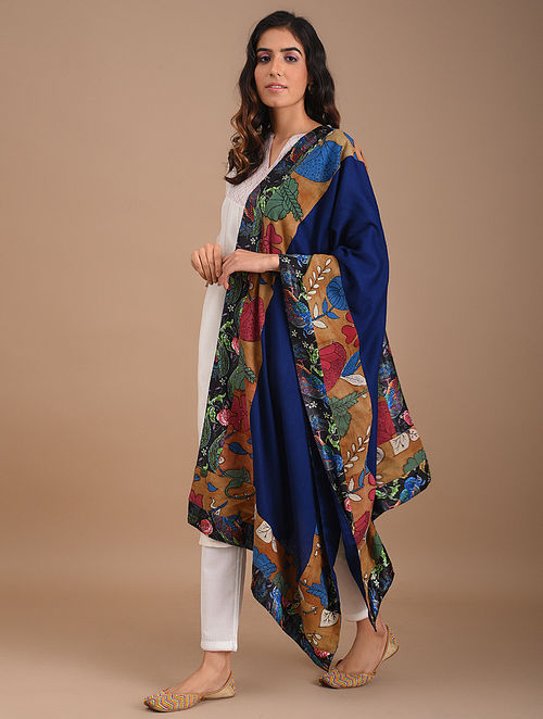 Buy Blue Handwoven Kalamkari Semi Pashmina Shawl Online at Jaypore.com