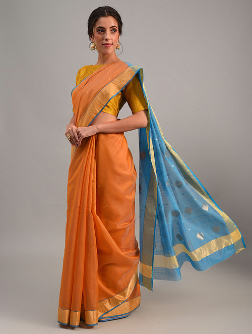 Orange Handloom Chanderi Cotton Silk Saree