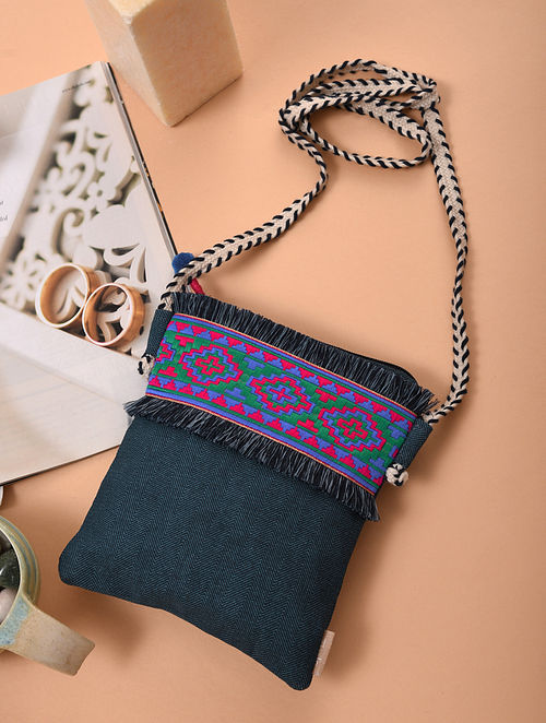 Blue Phulkari Embroidered Cotton Sling Bag