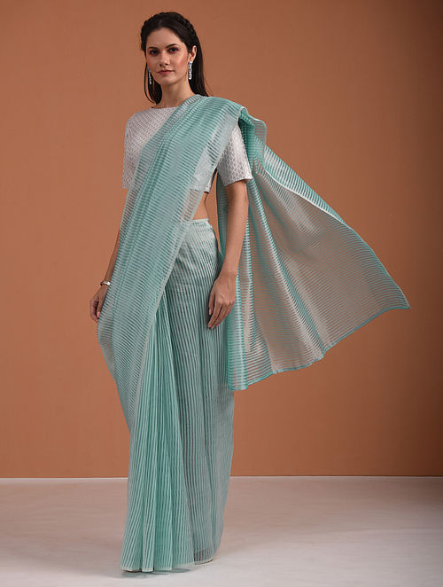 Turquoise Handloom Chanderi Silk Saree