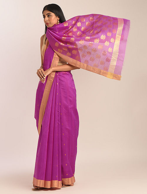 Purple Handwoven Chanderi Cotton Silk Saree